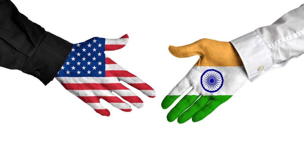 United States and India leaders shaking hands on a deal